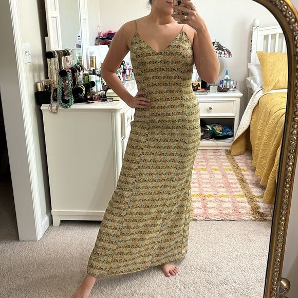 Vintage 90’s Dress S Wear Micro Floral Vneck Rampage Neutral Maxi Y2K 20… - Picture 1 of 7